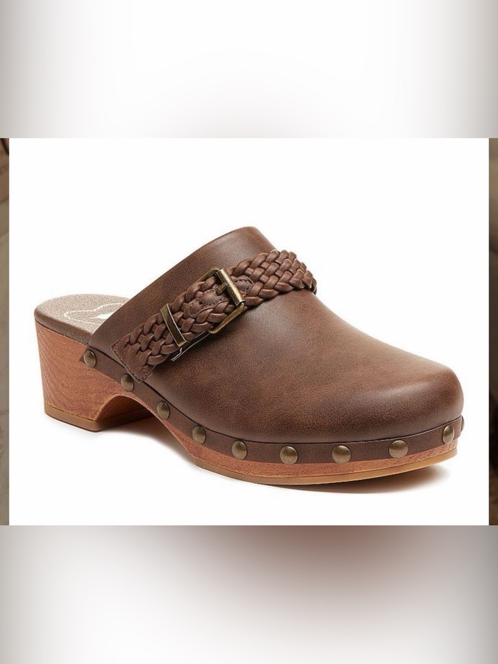 Rockport Brown Braided Leather Clog with Stud Accents
